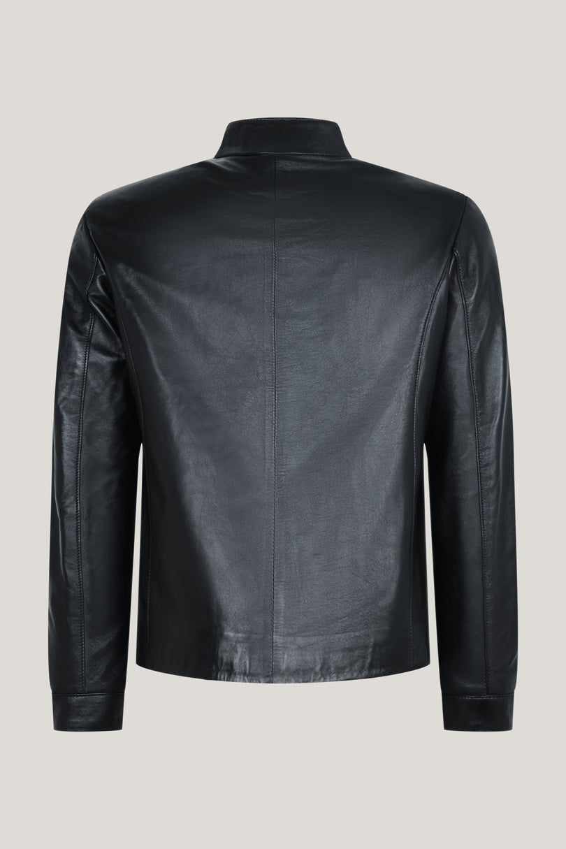 Asymmetrical Zipper Leather Moto Jacket - Black