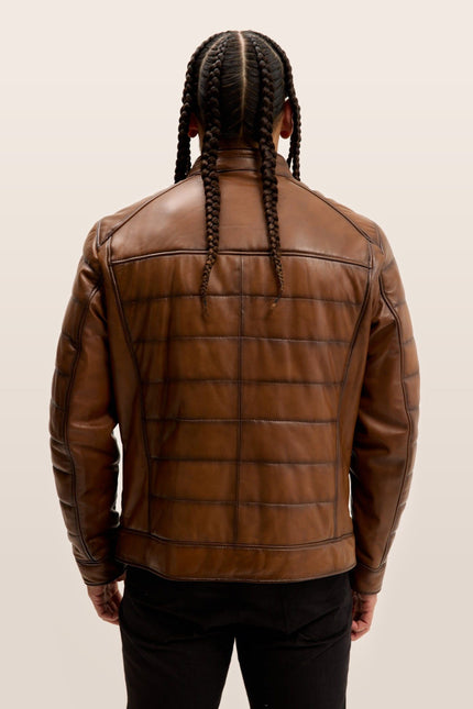 Quilted Leather Motorcycle Jacket - Brown Tint