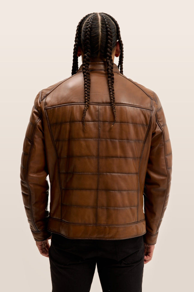 Quilted Leather Motorcycle Jacket - Brown Tint