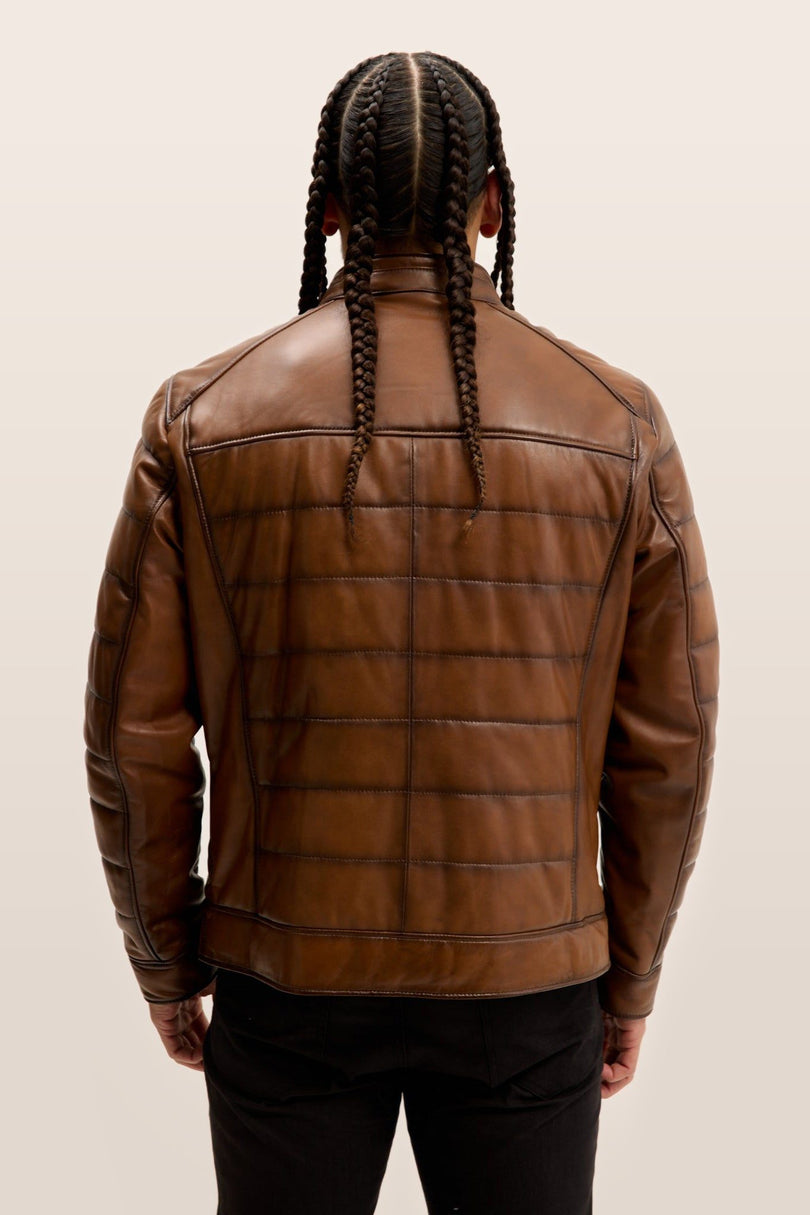 Quilted Leather Motorcycle Jacket - Brown Tint