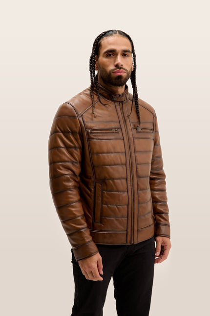 Quilted Leather Motorcycle Jacket - Brown Tint