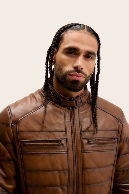 Quilted Leather Motorcycle Jacket - Brown Tint
