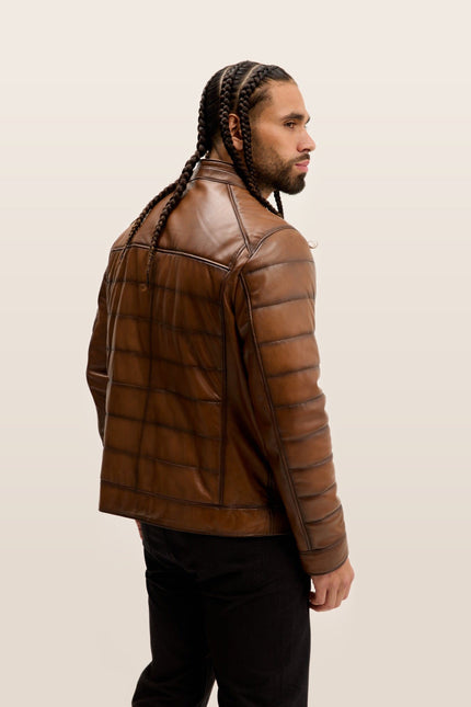 Quilted Leather Motorcycle Jacket - Brown Tint