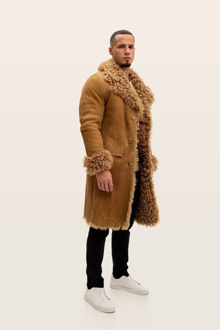 Lambskin Suede Shearling-Lined Overcoat - Camel