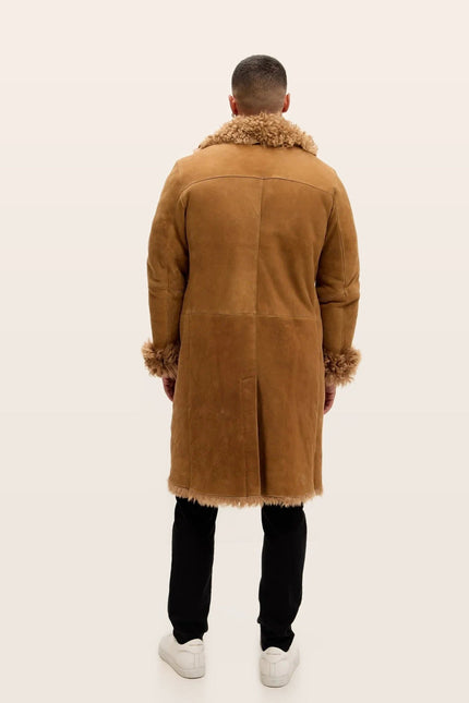 Lambskin Suede Shearling-Lined Overcoat - Camel