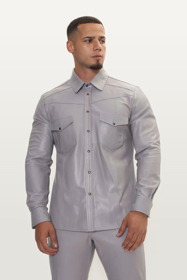 Lambskin Leather Shirt - Grey
