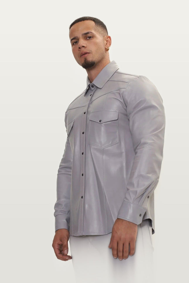 Lambskin Leather Shirt - Grey