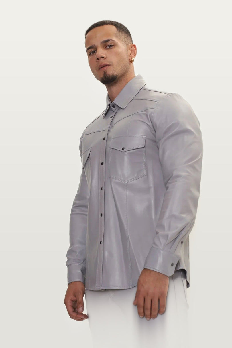 Lambskin Leather Shirt - Grey