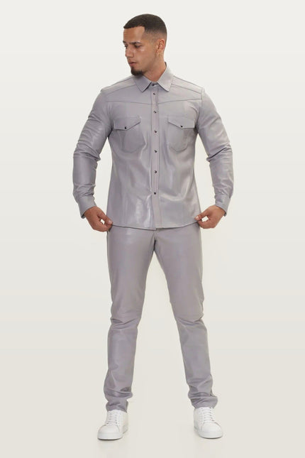 Lambskin Leather Shirt - Grey