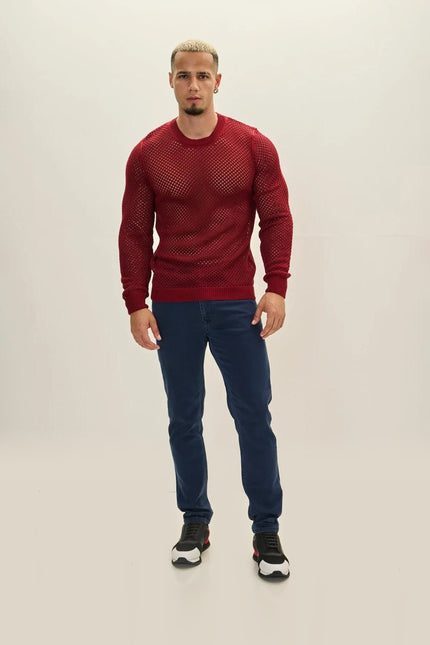 Fishnet Muscle Fit Top - Burgundy