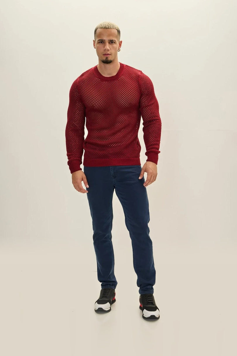 Fishnet Muscle Fit Top - Burgundy