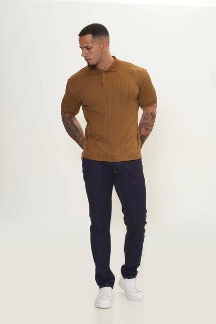 Fine Ribbed Polo Shirt - Beige