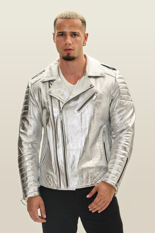 Falcon Quilted Leather Moto Jacket - Silver