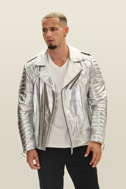 Falcon Quilted Leather Moto Jacket - Silver