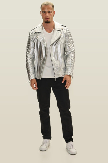 Falcon Quilted Leather Moto Jacket - Silver