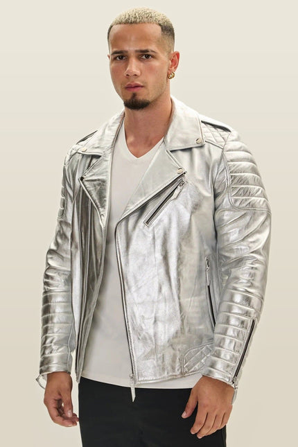 Falcon Quilted Leather Moto Jacket - Silver