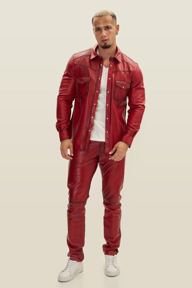 Lambskin Leather Shirt - Red Tint