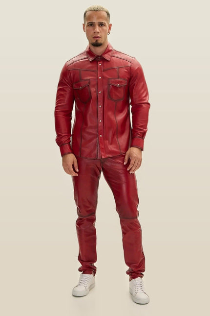 Lambskin Leather Shirt - Red Tint