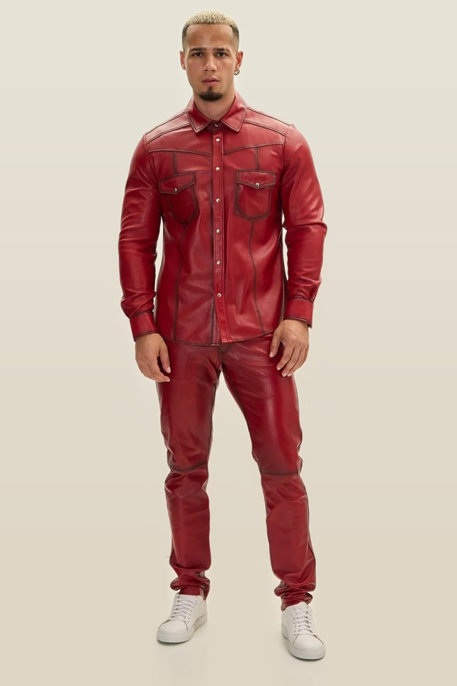 Lambskin Leather Shirt - Red Tint