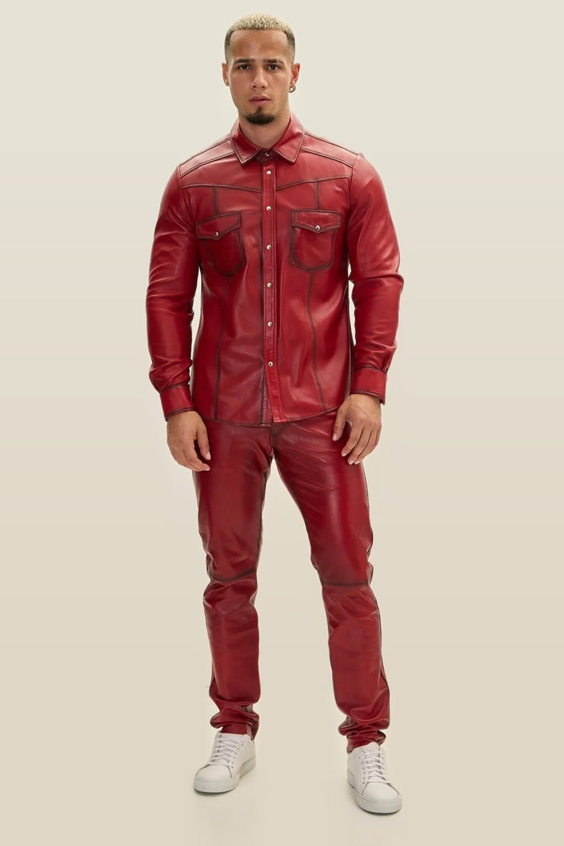 Lambskin Leather Shirt - Red Tint