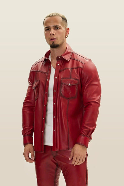 Lambskin Leather Shirt - Red Tint