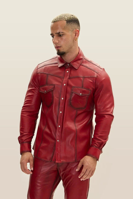 Lambskin Leather Shirt - Red Tint