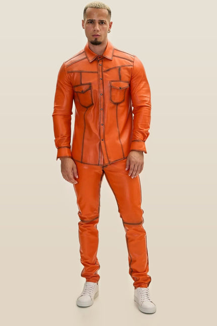 Lambskin Leather Shirt - Orange Tint