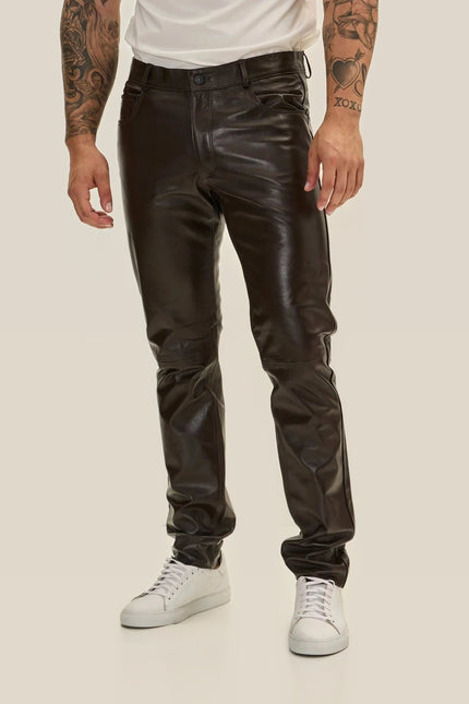 Lambskin Leather Pants - Dark Brown
