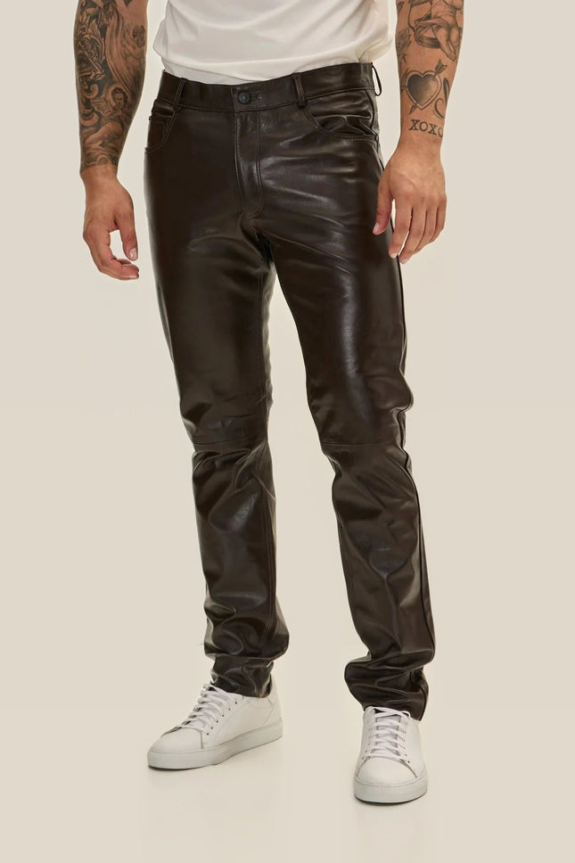 Lambskin Leather Pants - Dark Brown