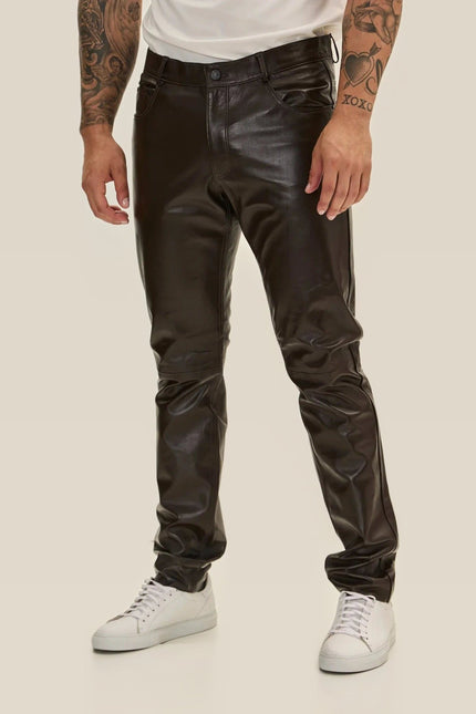 Lambskin Leather Pants - Dark Brown