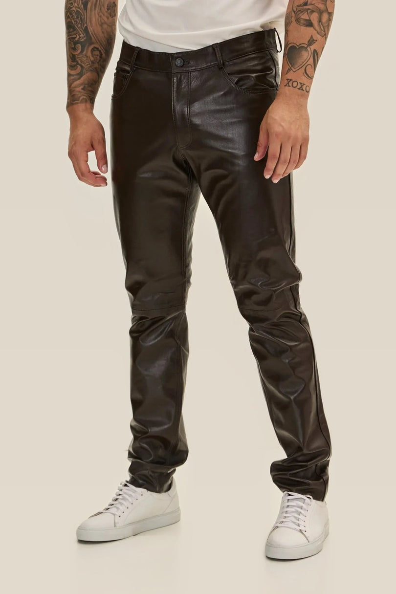 Lambskin Leather Pants - Dark Brown