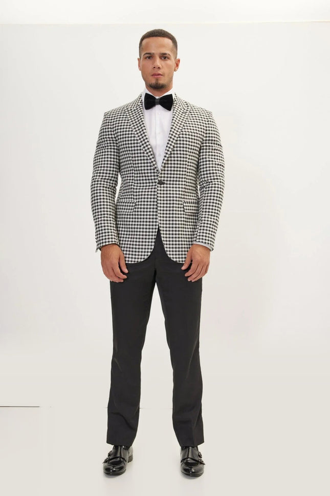 Houndstooth Weaving Peak Lapel Suit With Black Pants