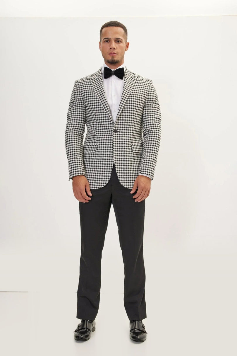 Houndstooth Weaving Peak Lapel Suit With Black Pants