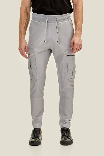 Lambskin Leather Joggers - Grey