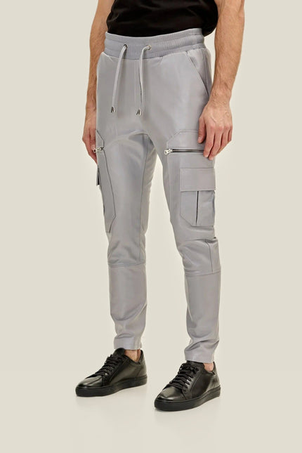 Lambskin Leather Joggers - Grey
