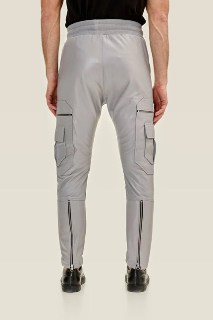 Lambskin Leather Joggers - Grey