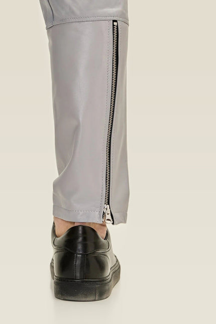 Lambskin Leather Joggers - Grey