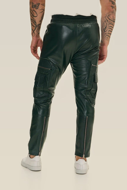Lambskin Leather Joggers - Green