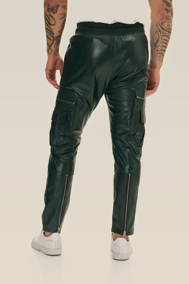 Lambskin Leather Joggers - Green