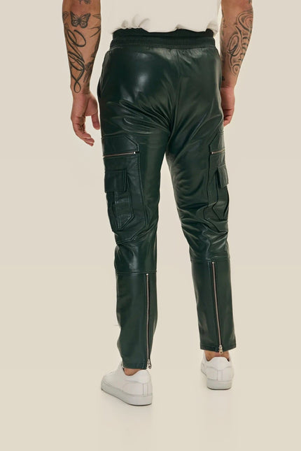 Lambskin Leather Joggers - Green