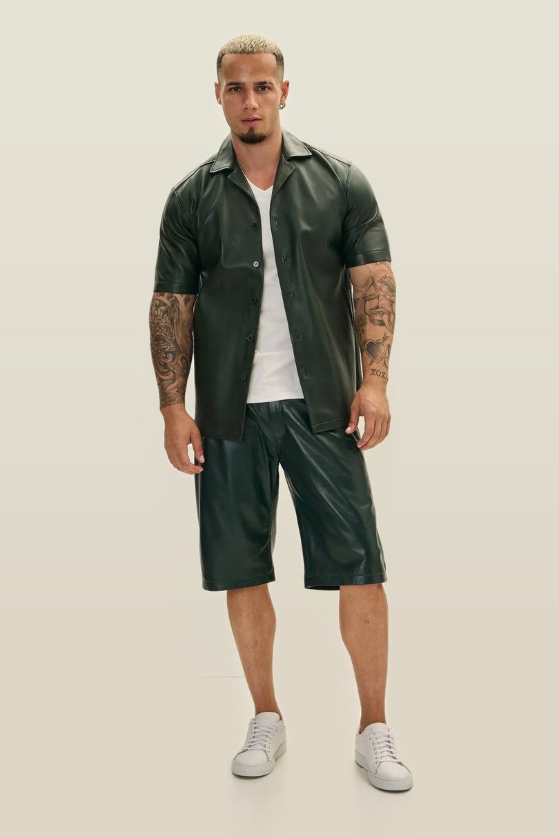 Nappa Lambskin Leather Shorts - Green