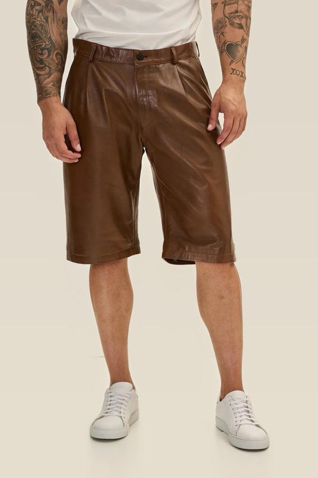 Nappa Lambskin Leather Shorts - Brown