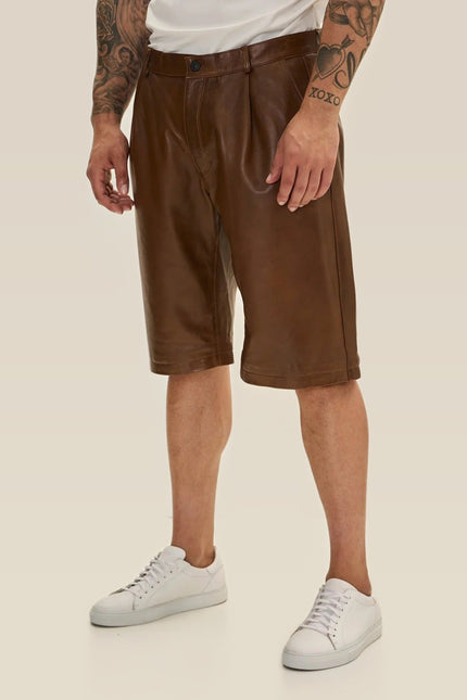 Nappa Lambskin Leather Shorts - Brown