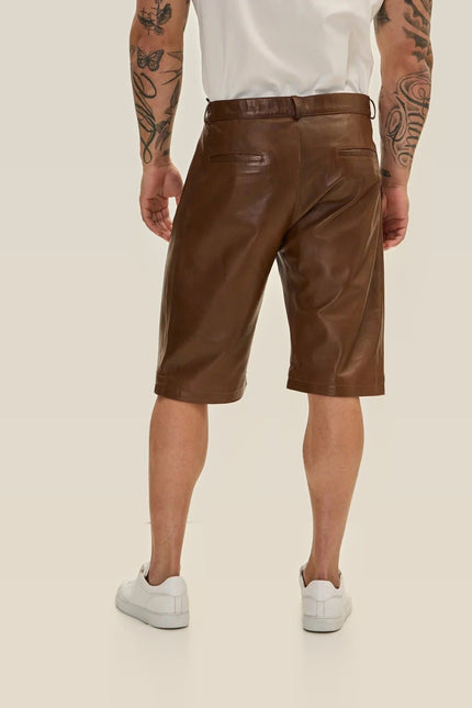 Nappa Lambskin Leather Shorts - Brown