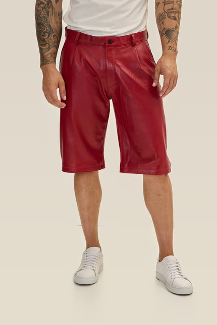 Nappa Lambskin Leather Shorts - Red