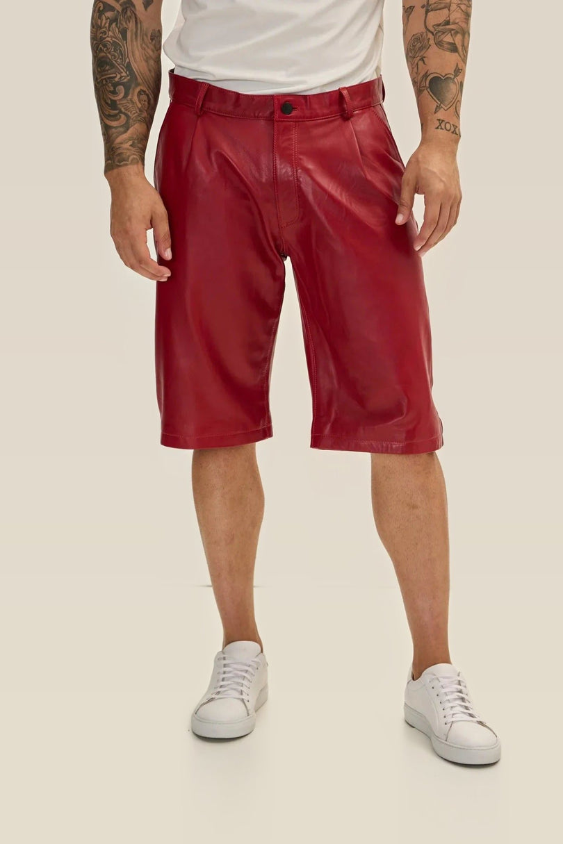 Nappa Lambskin Leather Shorts - Red