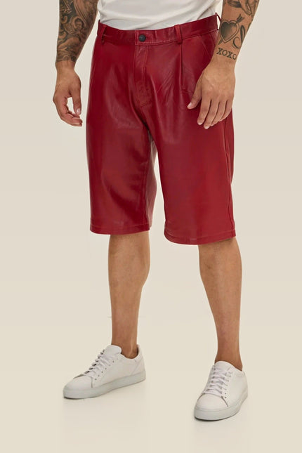 Nappa Lambskin Leather Shorts - Red