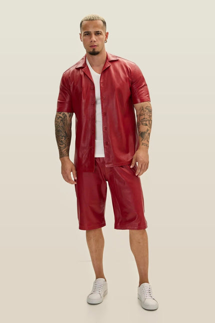 Nappa Lambskin Leather Shorts - Red