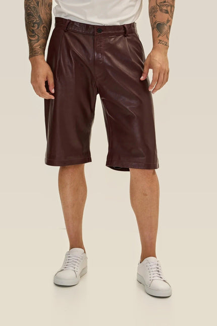 Nappa Lambskin Leather Shorts - Burgundy