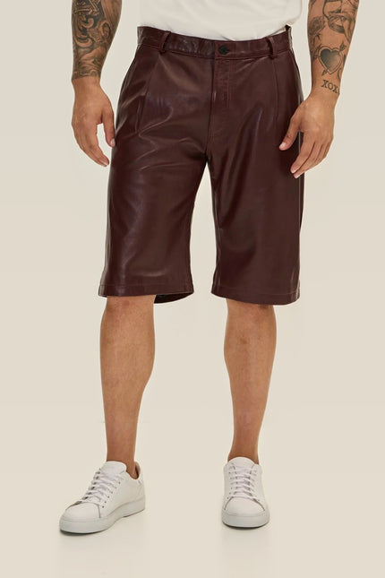 Nappa Lambskin Leather Shorts - Burgundy